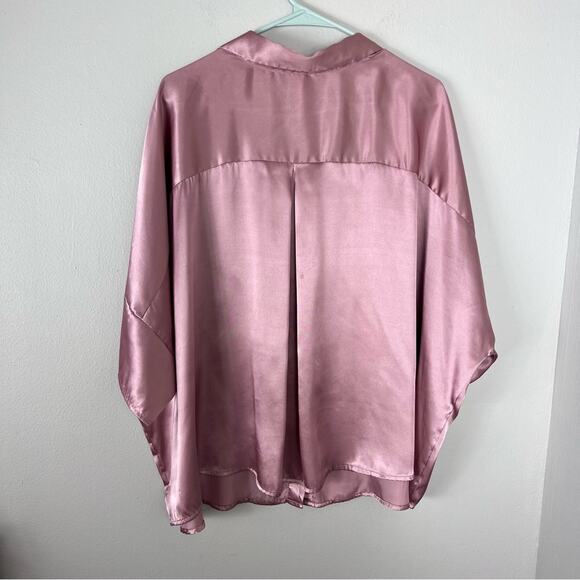 Satin Silky Button Down Top Short Sleeve Collar - Picture 5 of 6